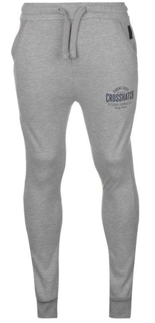 CROSSHATCH Seton  Skinny Track Pants Slim Trousers Cotton Gym Trackies Joggers - Light Grey