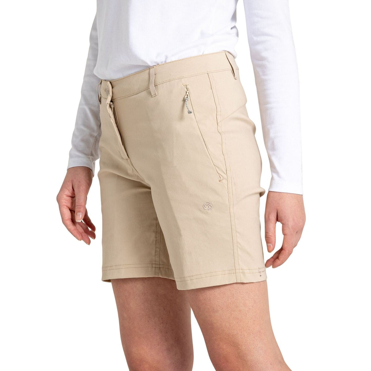 Craghoppers Womens Kiwi Pro II UPF 50+ Water Repellent 7” Stretch Shorts in Desert Sand