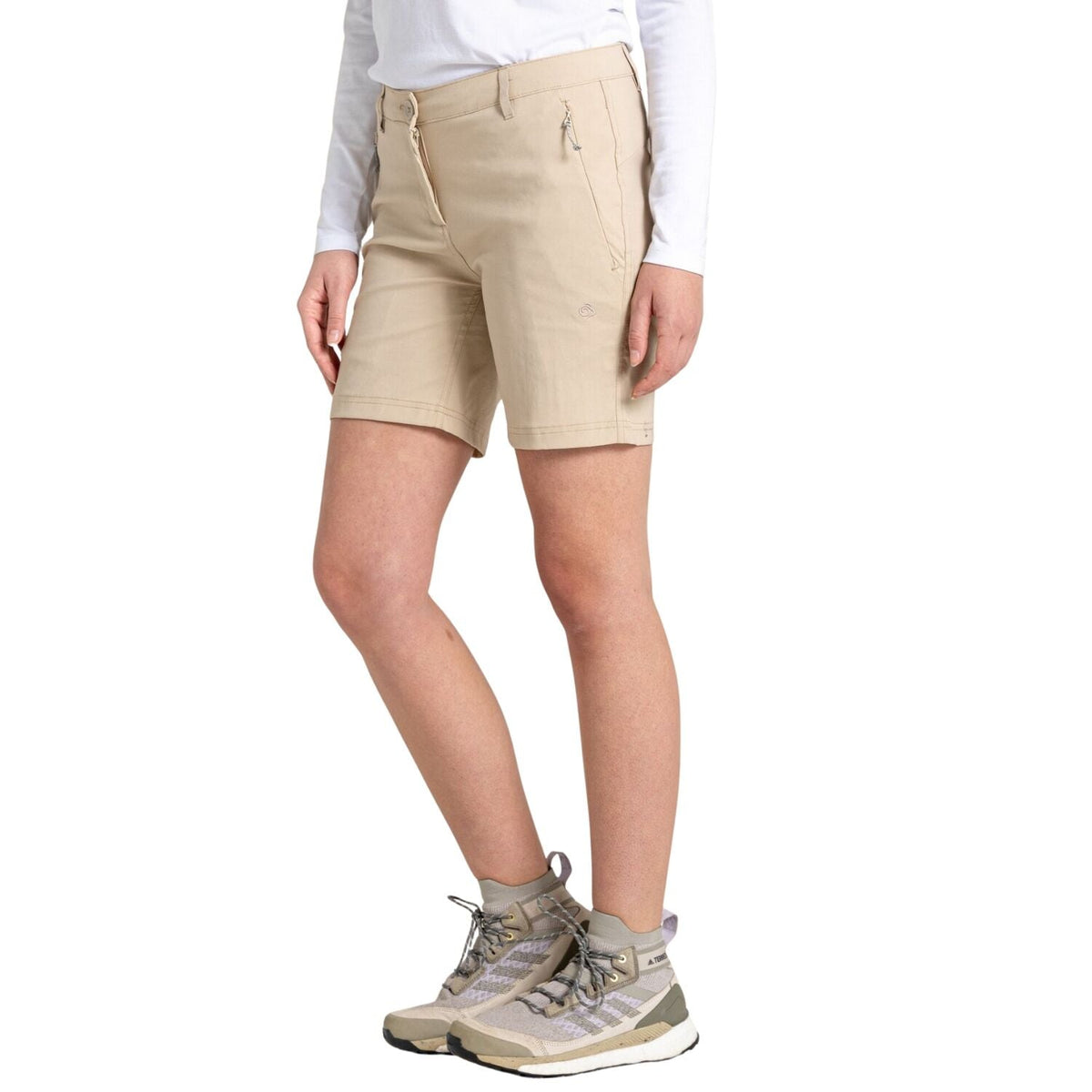 Craghoppers Womens Kiwi Pro II UPF 50+ Water Repellent 7” Stretch Shorts in Desert Sand