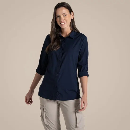 Craghoppers Womens Freeda Lightweight Anti-Insect Long Sleeve Travel Shirt in Blue Navy