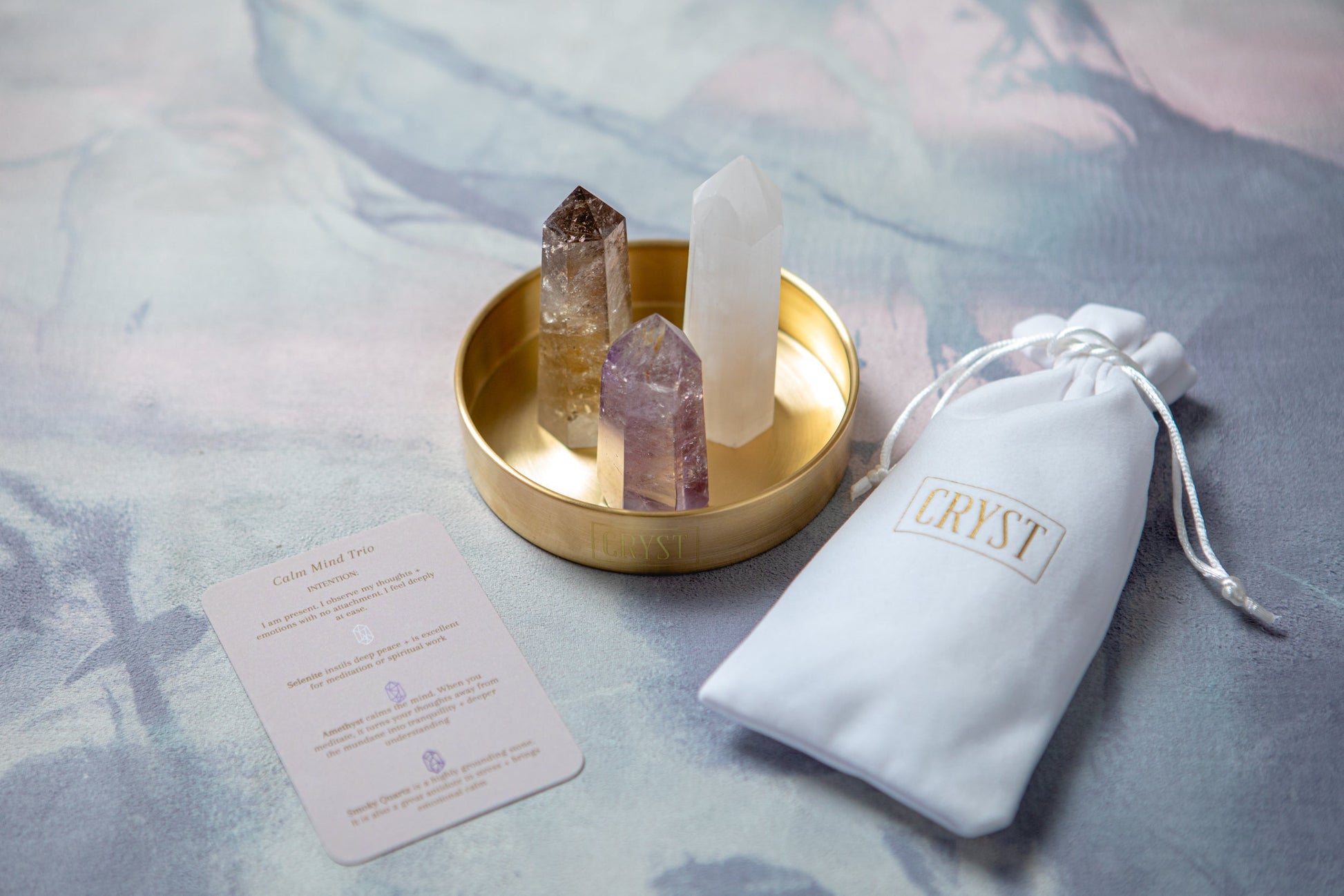 Calm Mind Crystal Trio - Selenite, Smoky Quartz + Amethyst-2