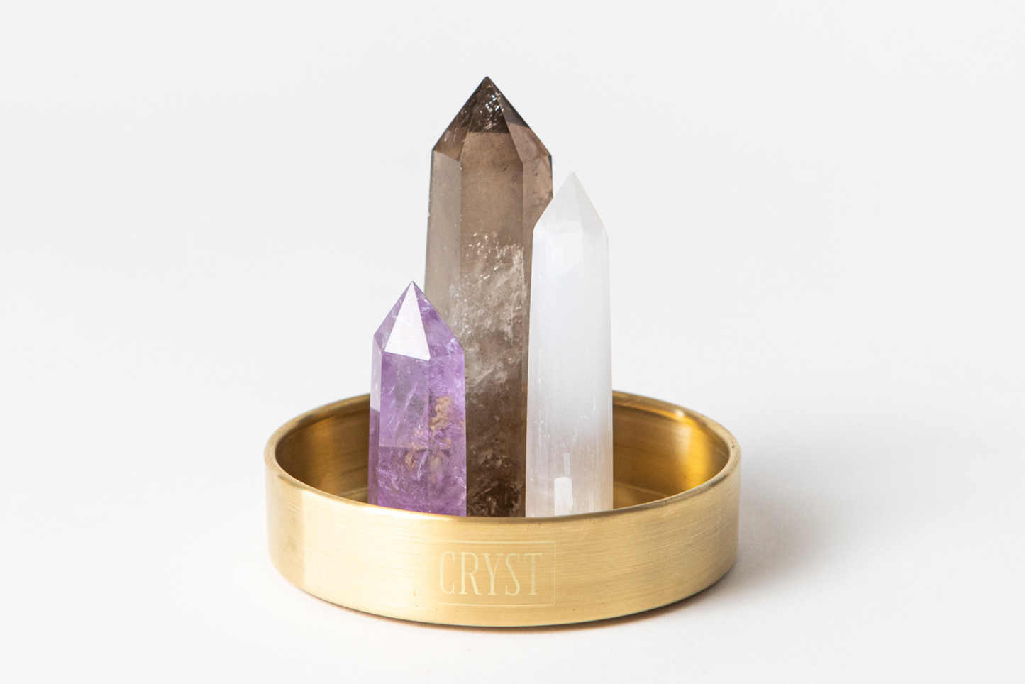Calm Mind Crystal Trio - Selenite, Smoky Quartz + Amethyst-0
