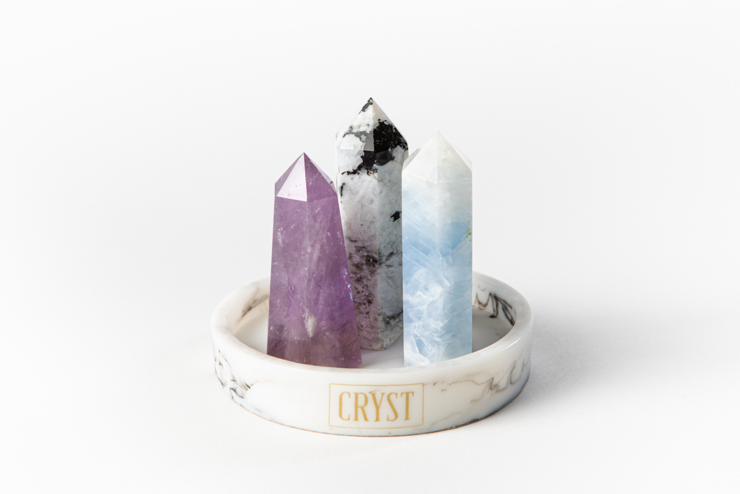 Cancer Crystal Trio - Rainbow Moonstone, Blue Calcite + Amethyst-2