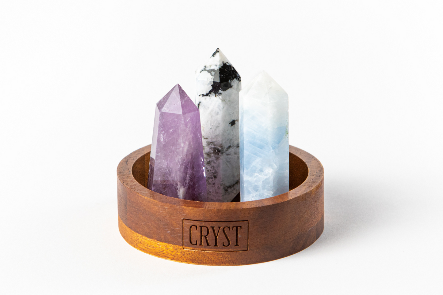 Cancer Crystal Trio - Rainbow Moonstone, Blue Calcite + Amethyst-3