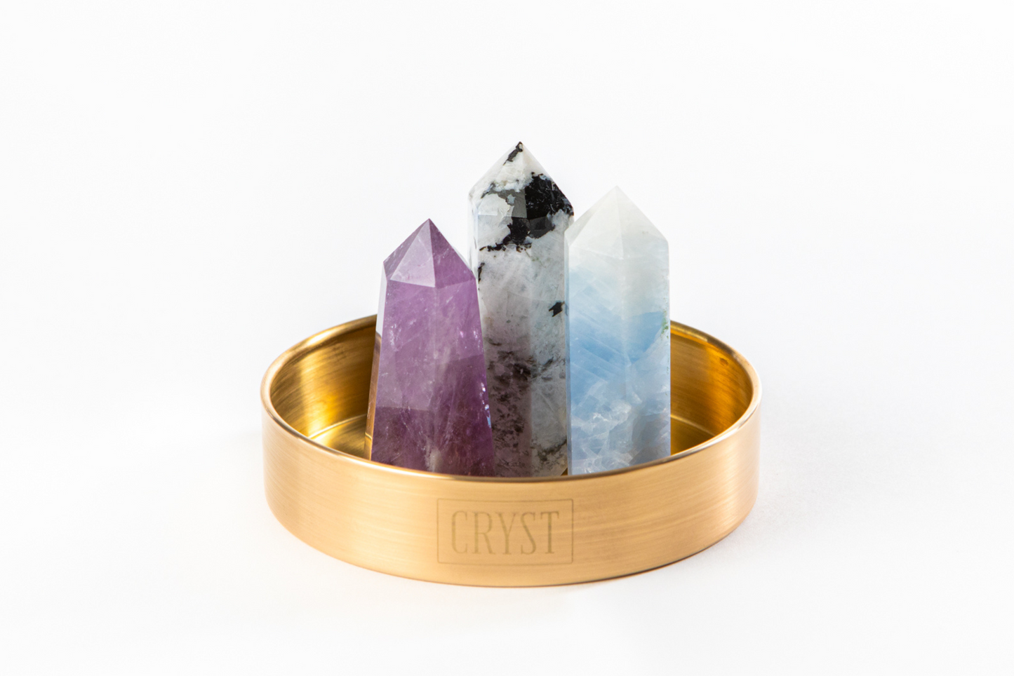 Cancer Crystal Trio - Rainbow Moonstone, Blue Calcite + Amethyst-0