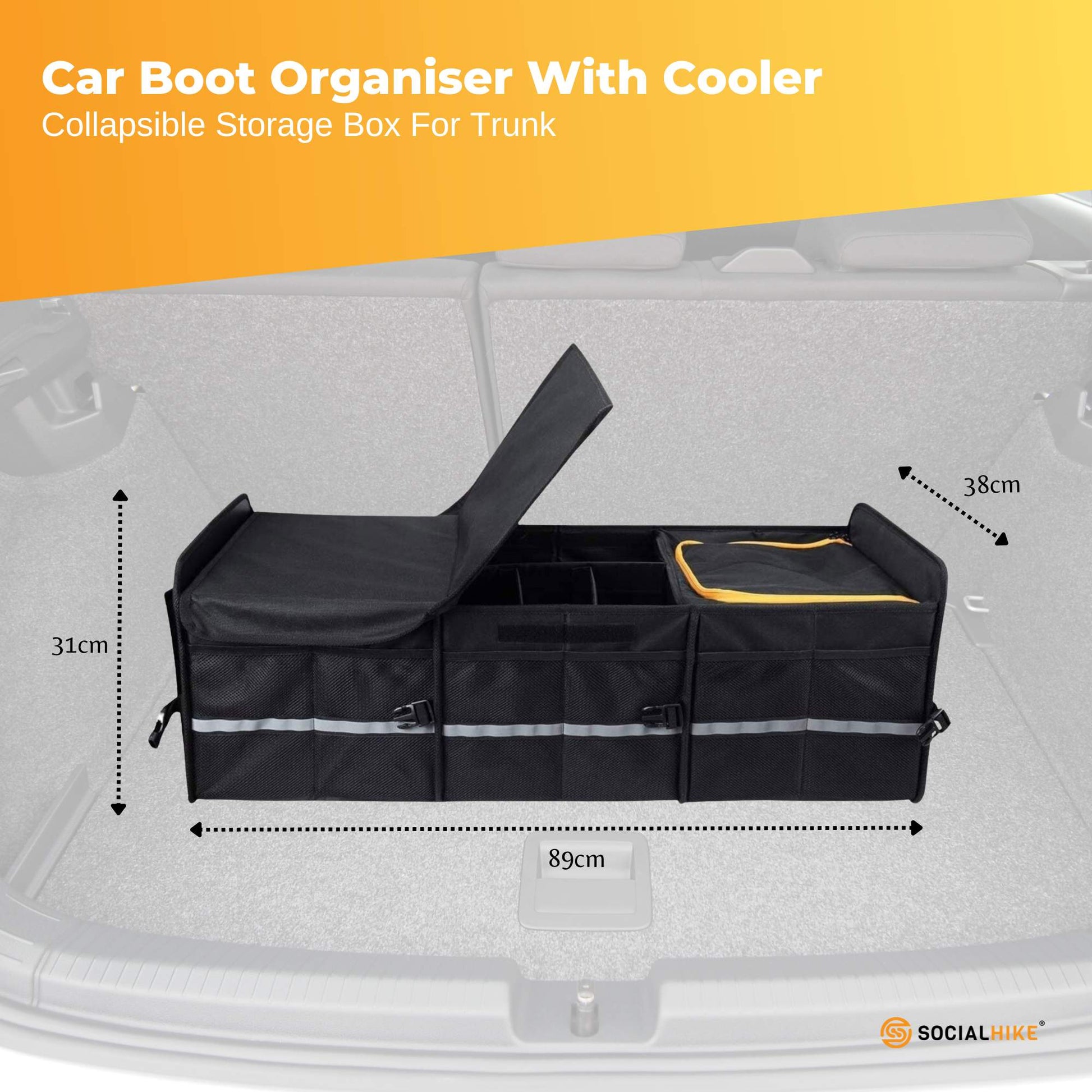 Car Boot Organiser With Cooler - Collapsible Storage Box For Trunk-1