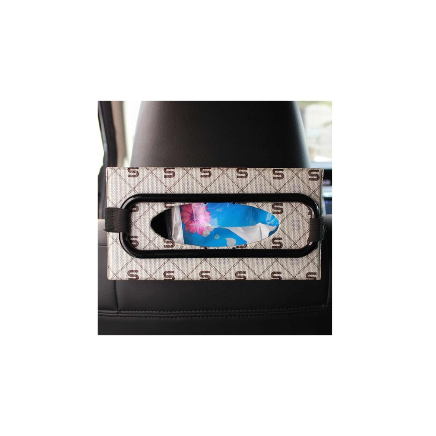 Car Tissue Box Holder - Plastic and Elastic Napkin Hanging Organiser Device-1