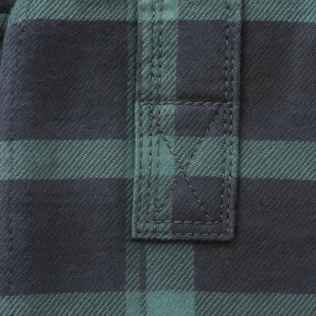 Mens Flannelette Long Sleeve Pullover Shirt 100% Cotton Flannel - Half Placket - Green/Navy-2