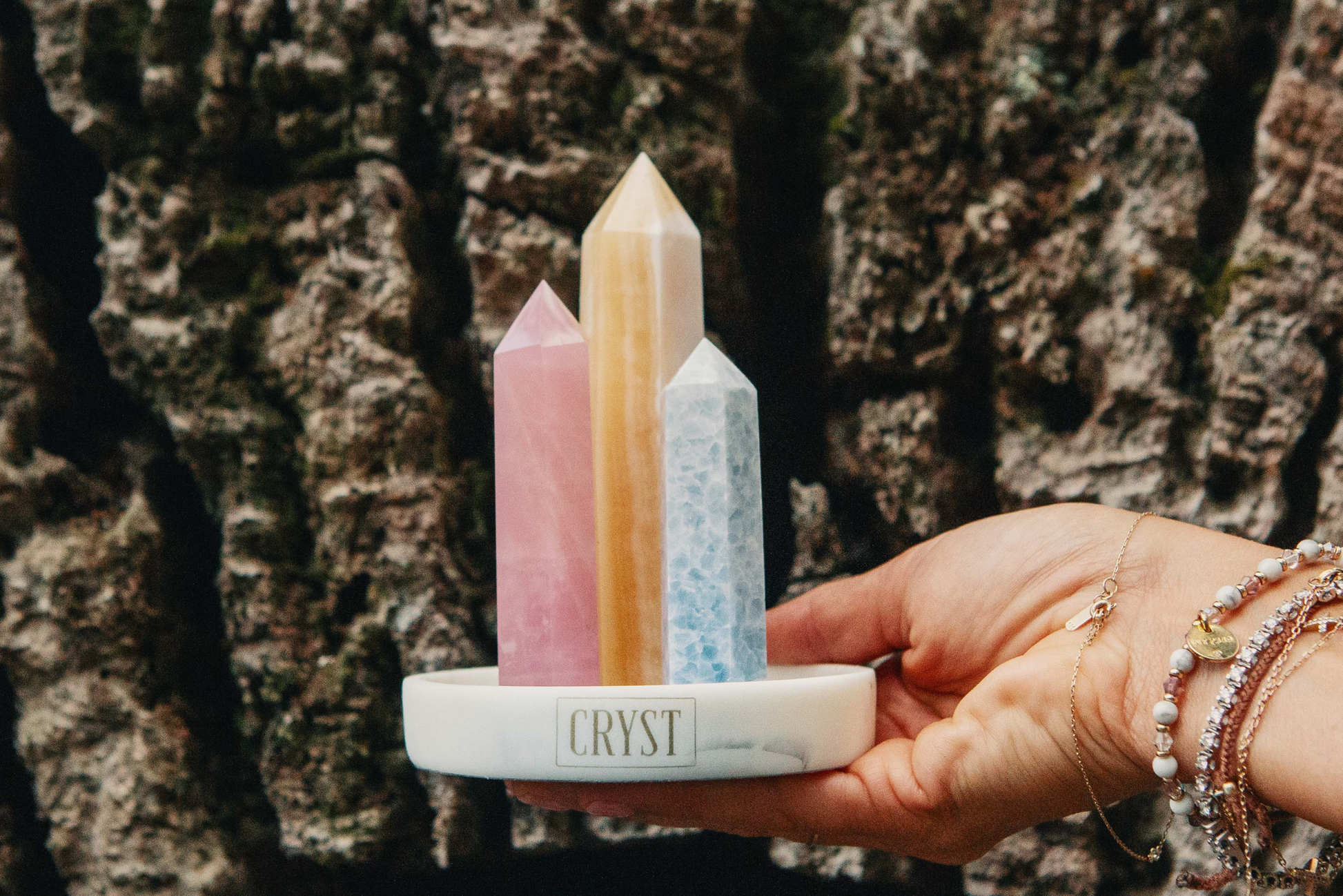 Children's Crystal Trio - Orange Calcite, Rose Quartz + Blue Calcite-1