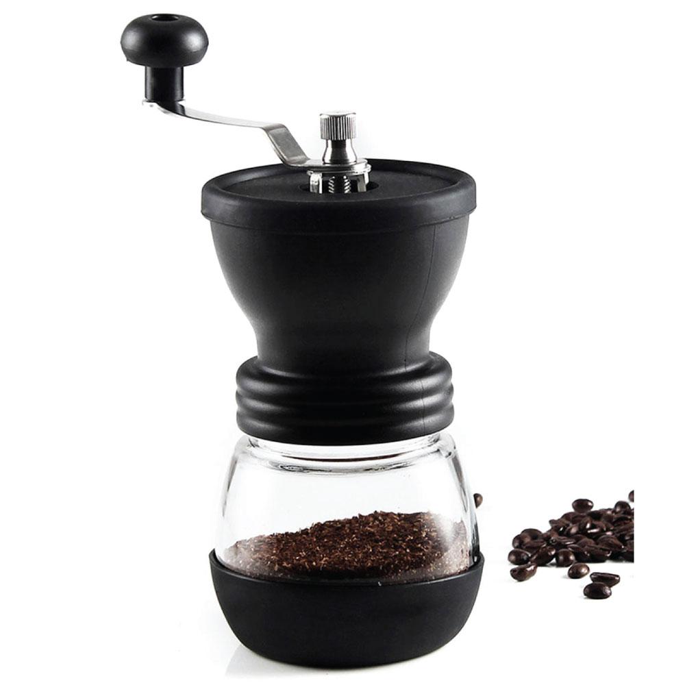 Coffee Bean Grinder - Manual Hand Stainless Ceramic Burr Core Glass Jar Nut Mill-1