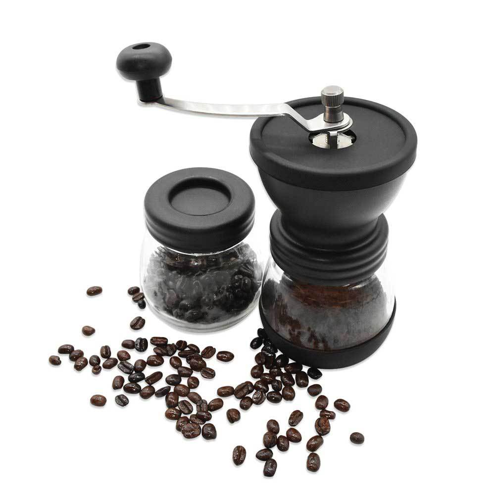 Coffee Bean Grinder - Manual Hand Stainless Ceramic Burr Core Glass Jar Nut Mill-2