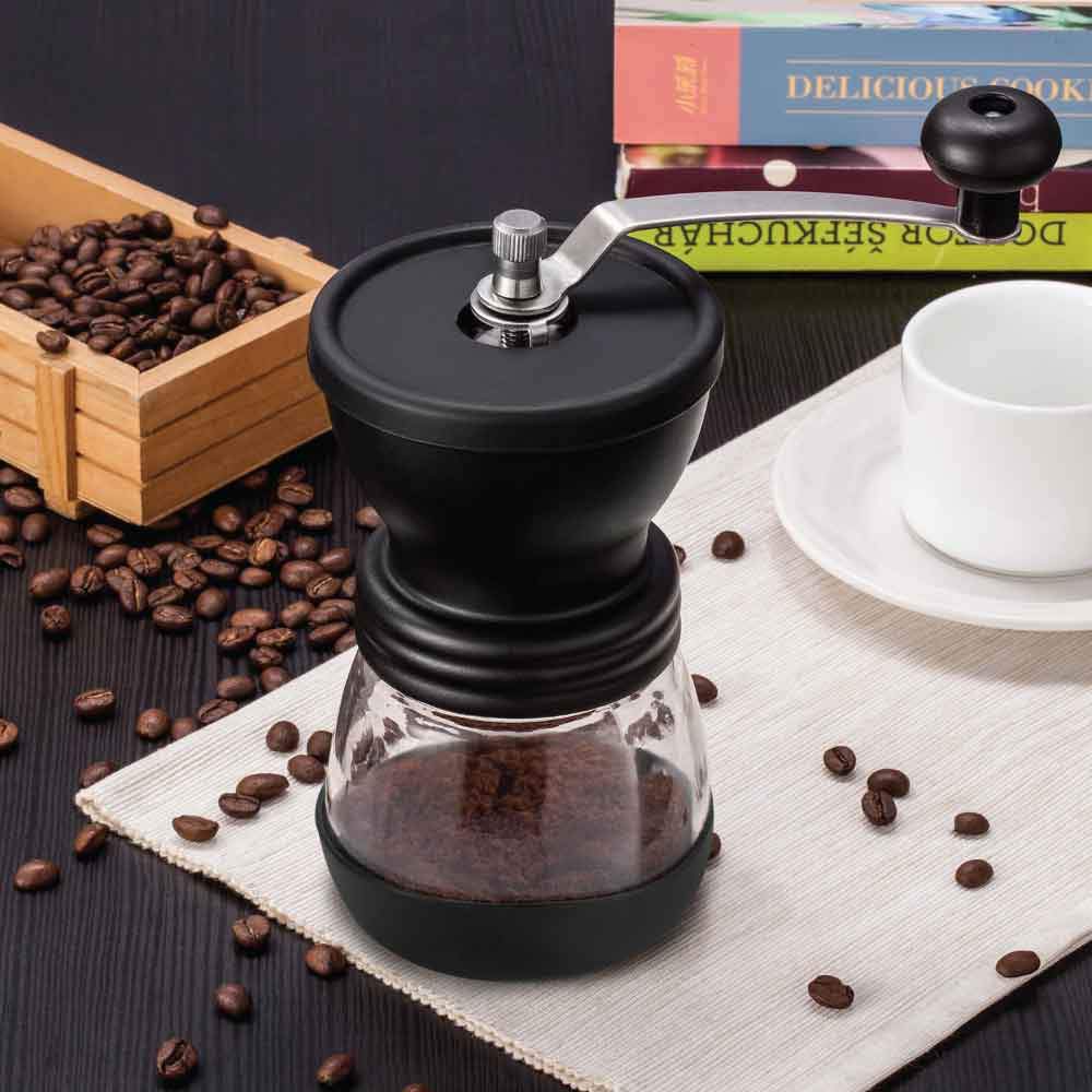 Coffee Bean Grinder - Manual Hand Stainless Ceramic Burr Core Glass Jar Nut Mill-4