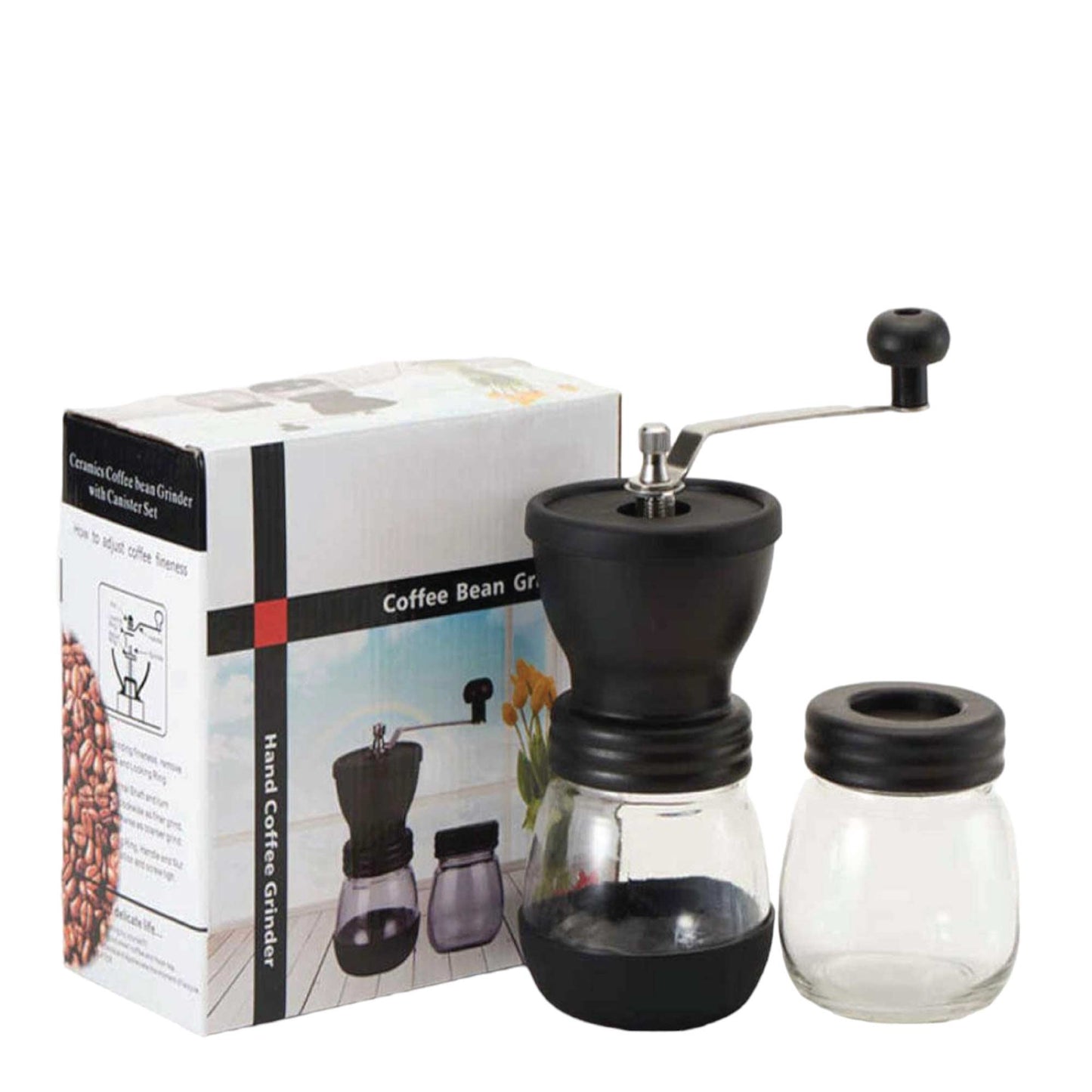 Coffee Bean Grinder - Manual Hand Stainless Ceramic Burr Core Glass Jar Nut Mill-0