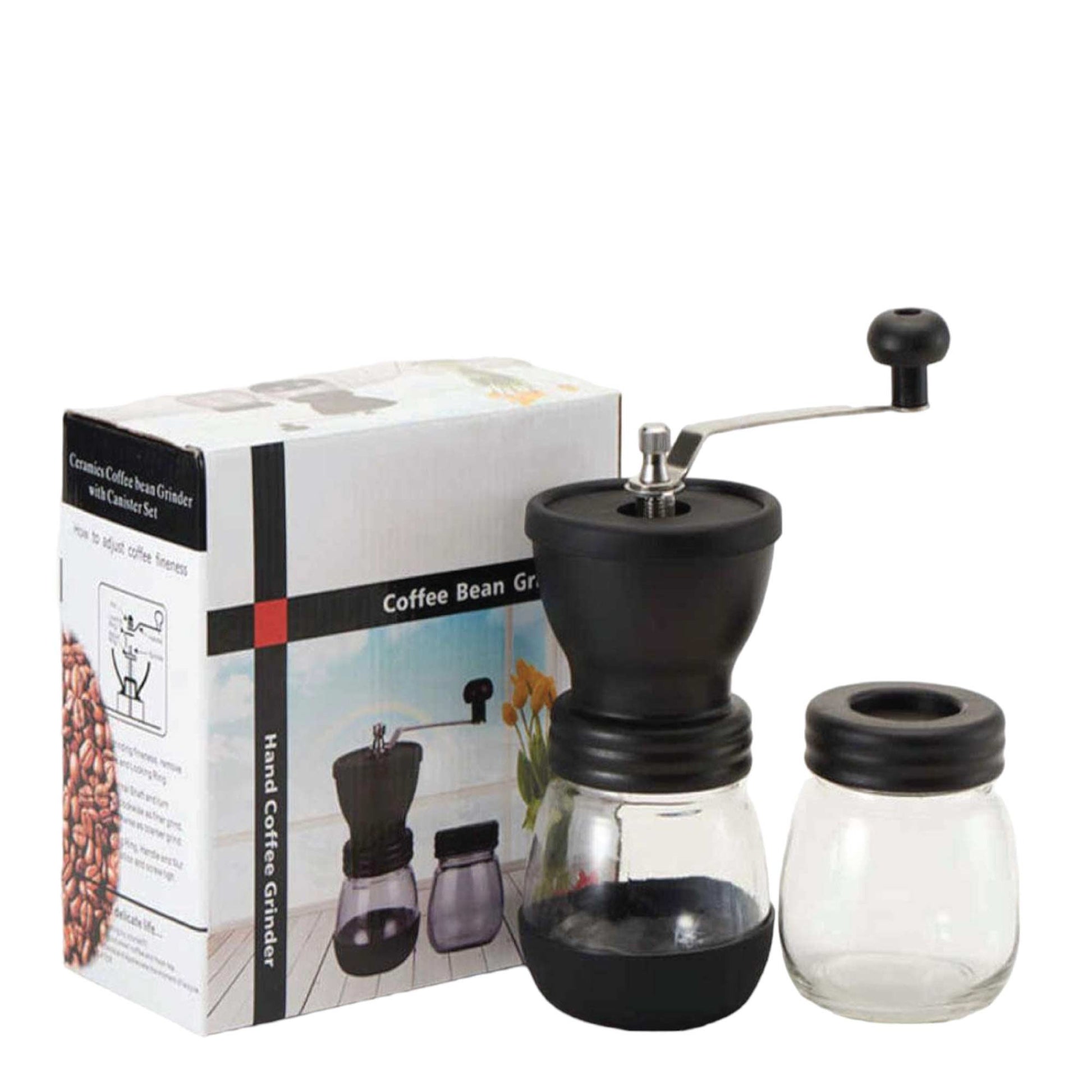 Coffee Bean Grinder - Manual Hand Stainless Ceramic Burr Core Glass Jar Nut Mill-0