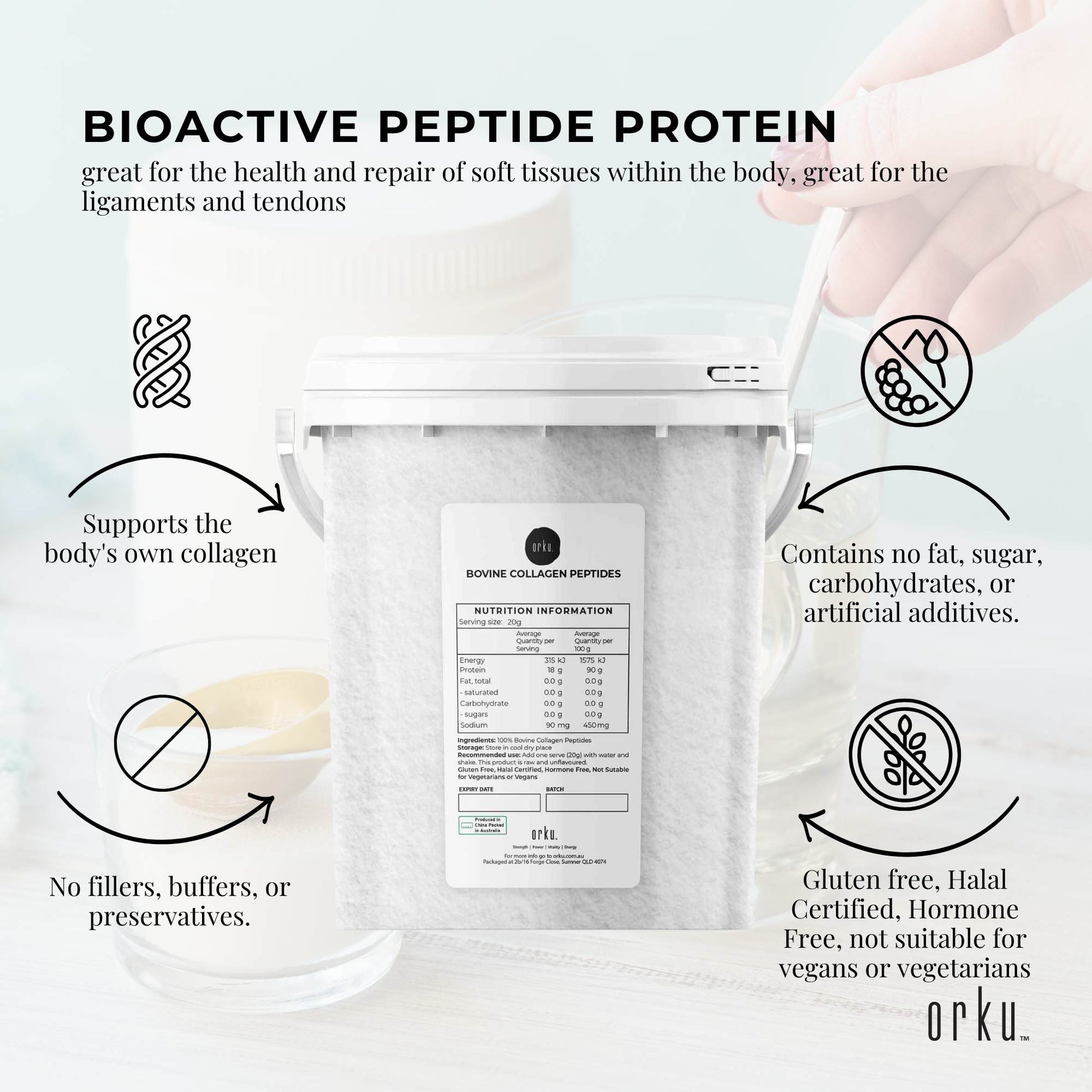 Collagen Powder Tub - Bovine Hydrolysate Protein Peptide Supplement Unflavoured-3