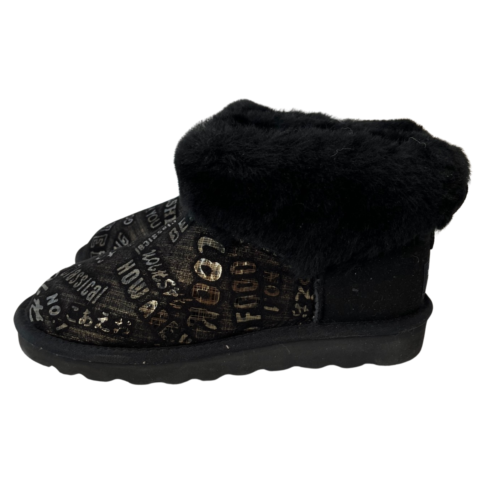 Womens Australian Sheepskin Wool Fur Mini UGG Ankle Boots in Gold Black-0