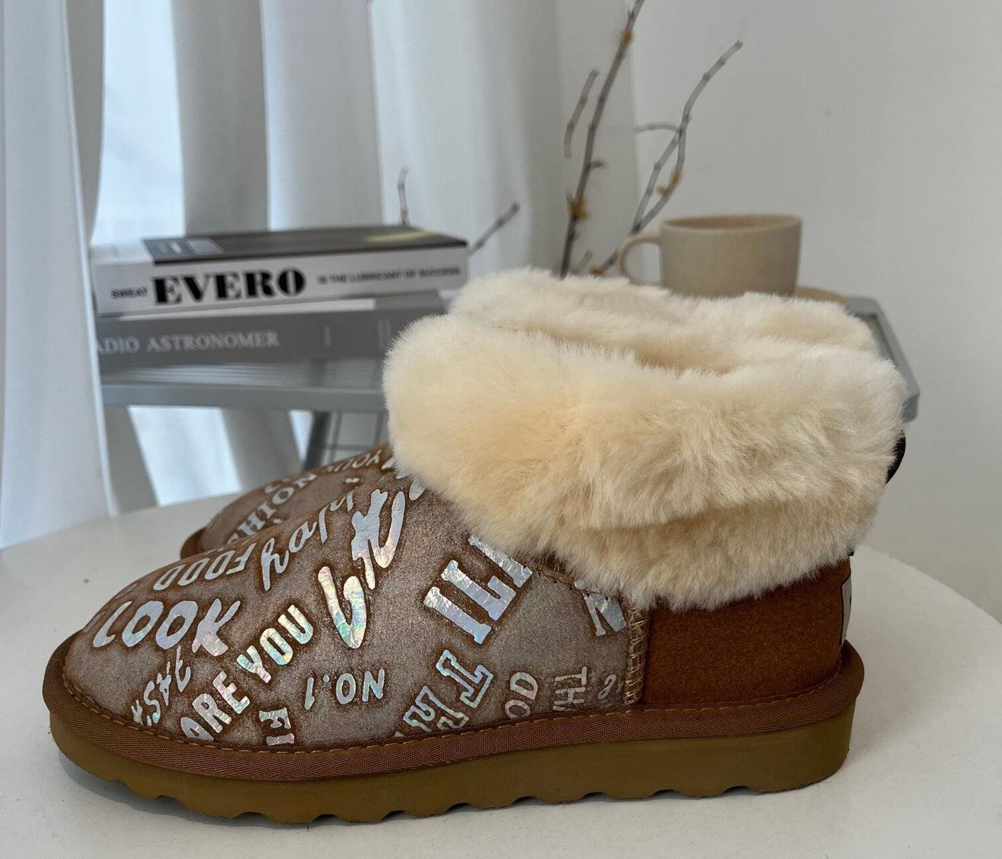 Womens Australian Sheepskin Wool Fur Mini UGG Ankle Boots in Metallic Chestnut-1