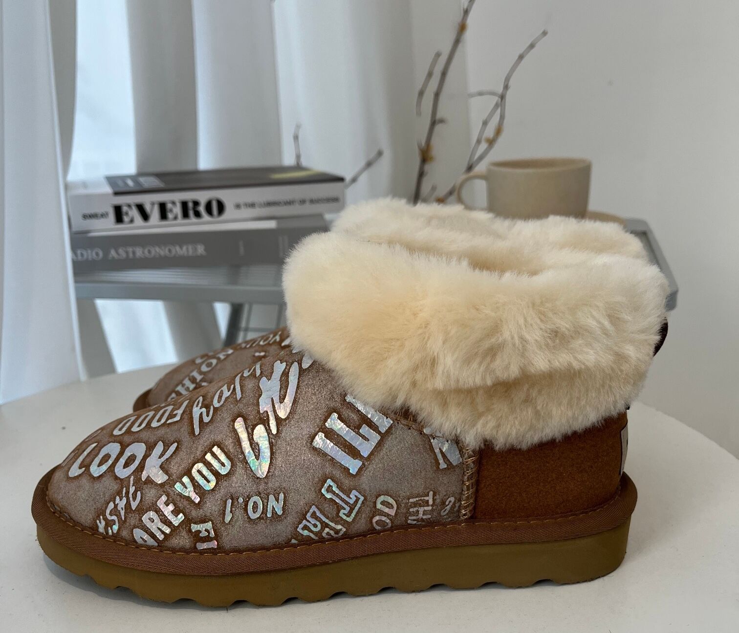 Womens Australian Sheepskin Wool Fur Mini UGG Ankle Boots in Metallic Chestnut-1