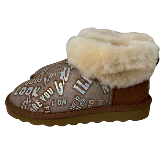 Womens Australian Sheepskin Wool Fur Mini UGG Ankle Boots in Metallic Chestnut-0