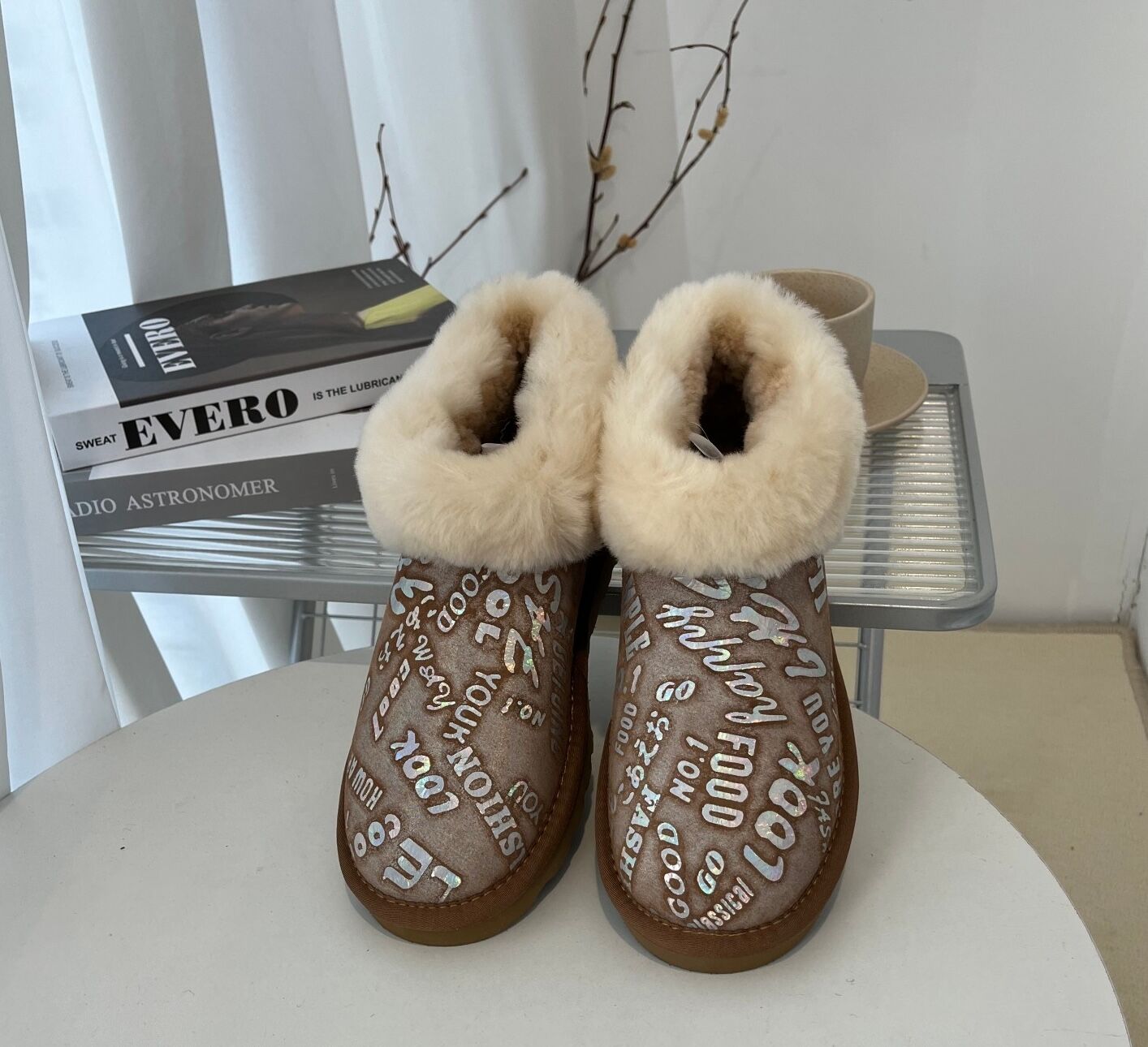 Womens Australian Sheepskin Wool Fur Mini UGG Ankle Boots in Metallic Chestnut-3