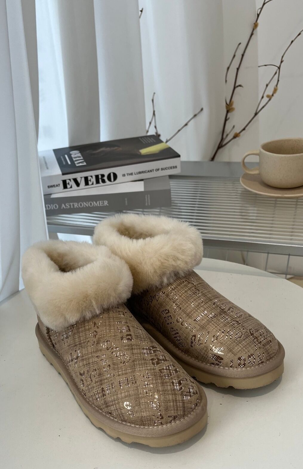Womens Australian Sheepskin Wool Fur Mini UGG Ankle Boots in Gold Sand-4