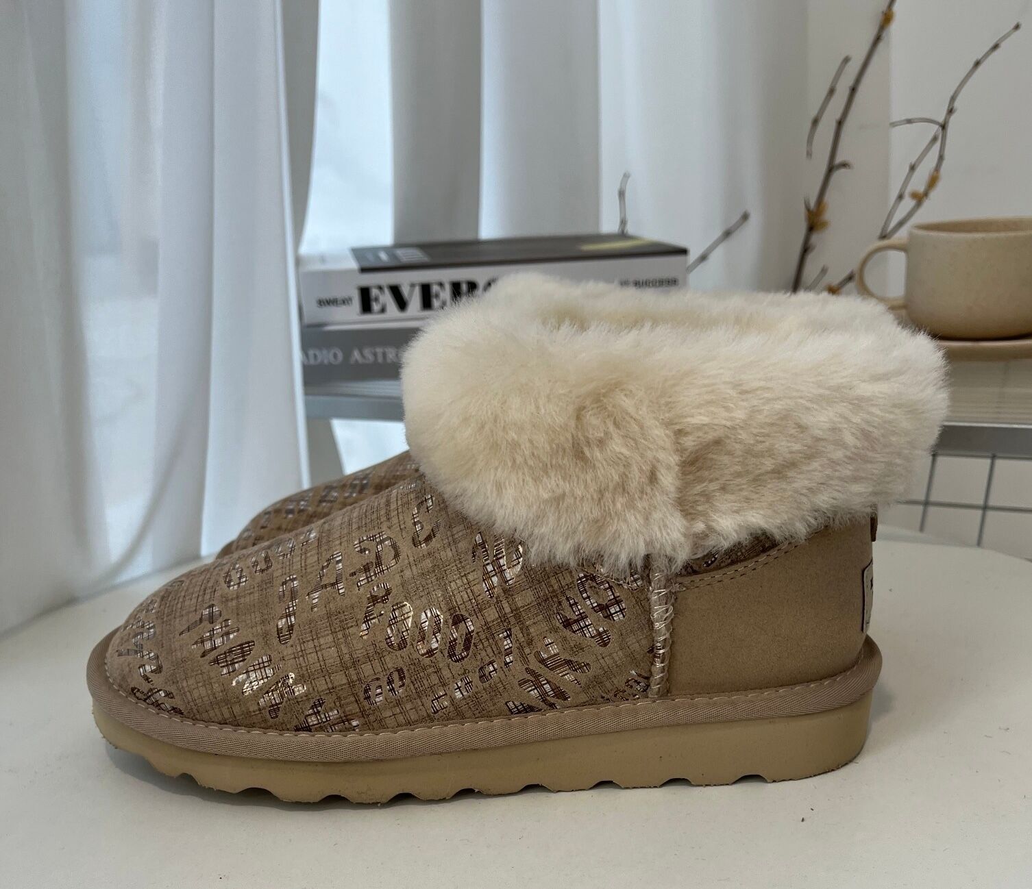 Womens Australian Sheepskin Wool Fur Mini UGG Ankle Boots in Gold Sand-1
