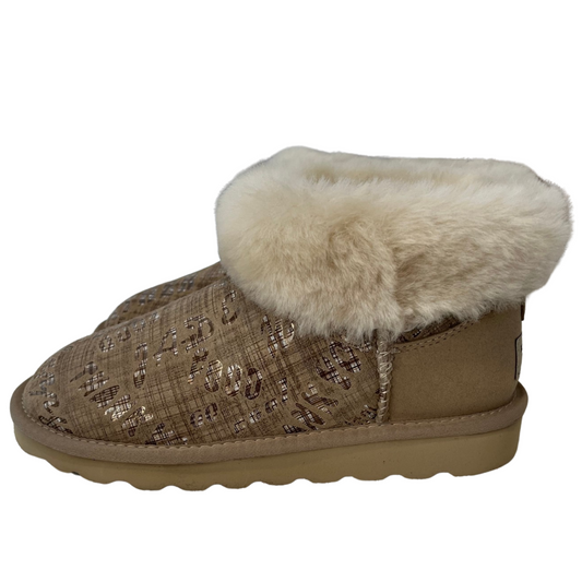 Womens Australian Sheepskin Wool Fur Mini UGG Ankle Boots in Gold Sand-0