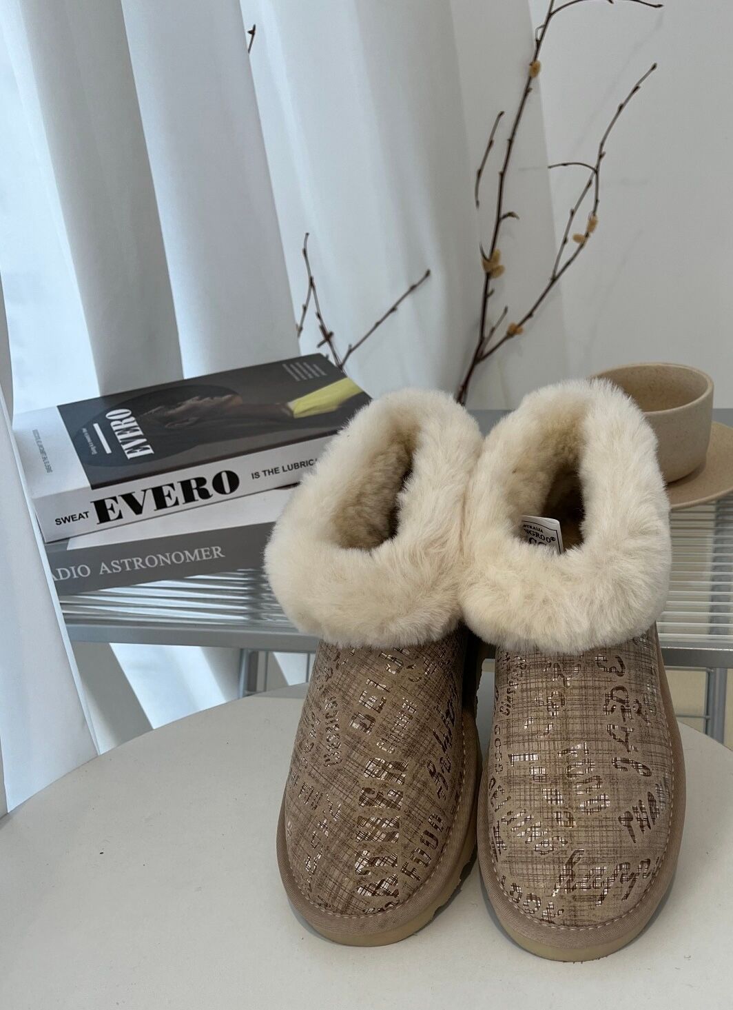 Womens Australian Sheepskin Wool Fur Mini UGG Ankle Boots in Gold Sand-3
