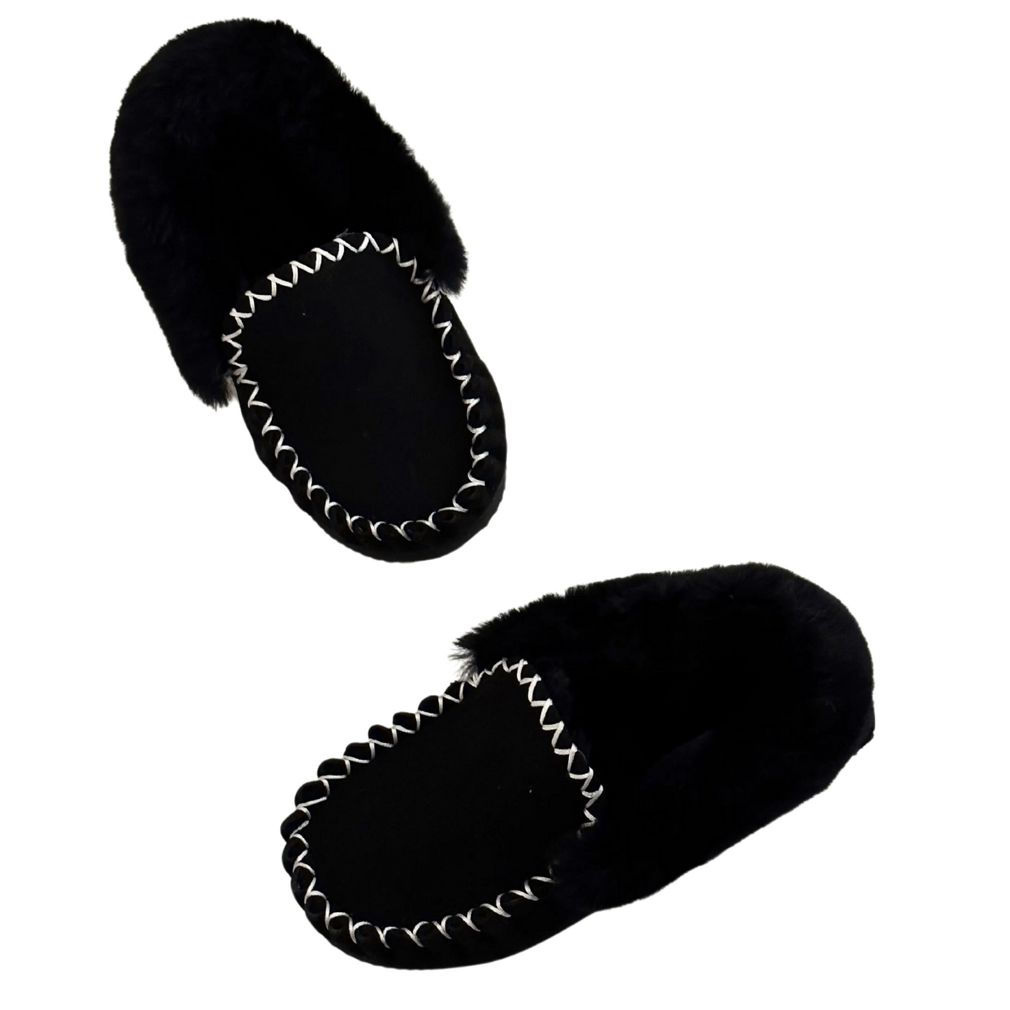 100% Australian Merino Sheepskin Moccasins Slippers Winter Casual Genuine Slip On UGG - Black-3