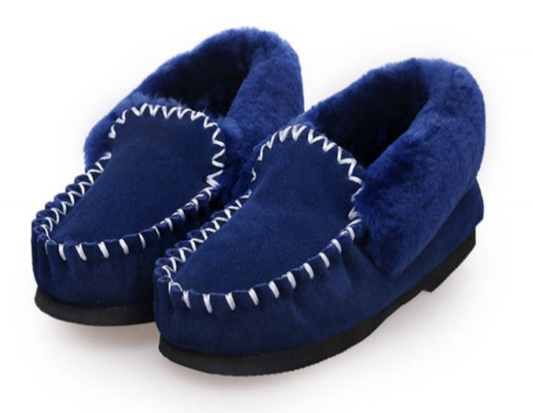 100% Australian Merino Sheepskin Moccasins Slippers Winter Casual Genuine Slip On UGG - Blue-10