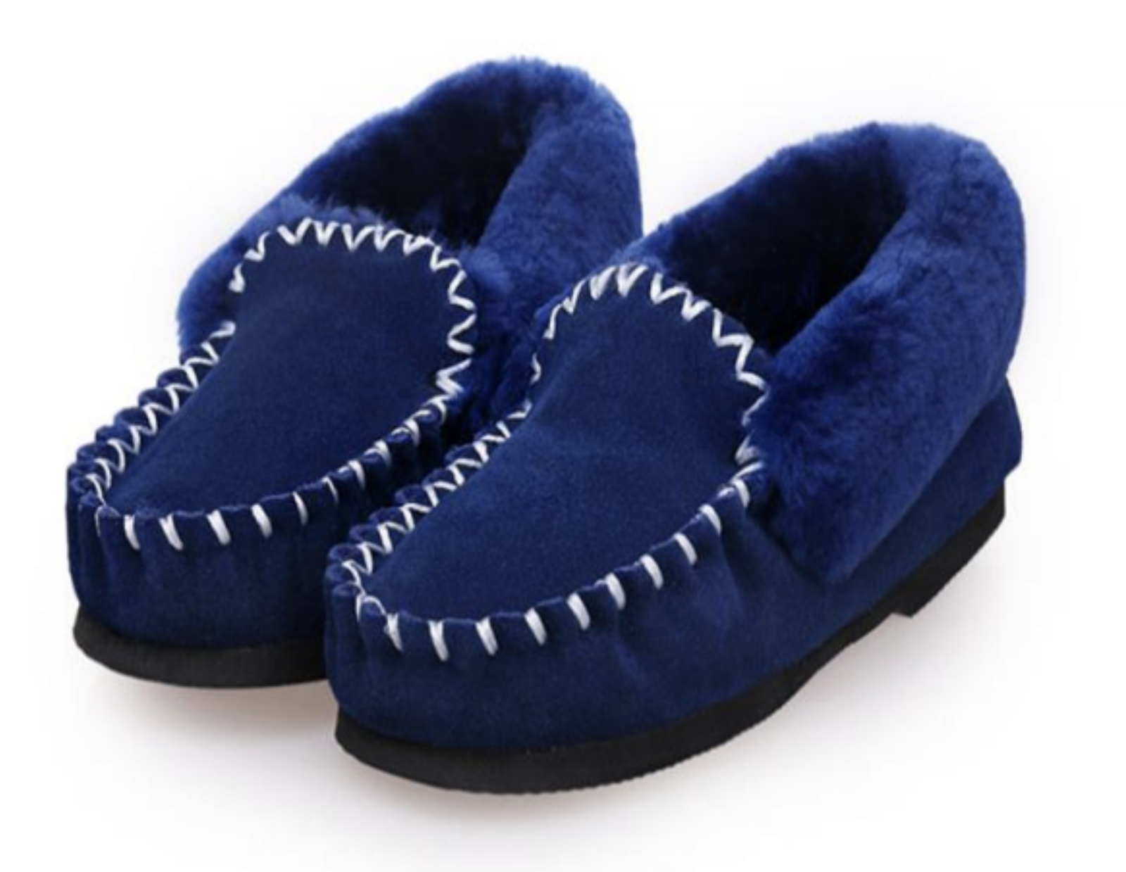 100% Australian Merino Sheepskin Moccasins Slippers Winter Casual Genuine Slip On UGG - Blue-1