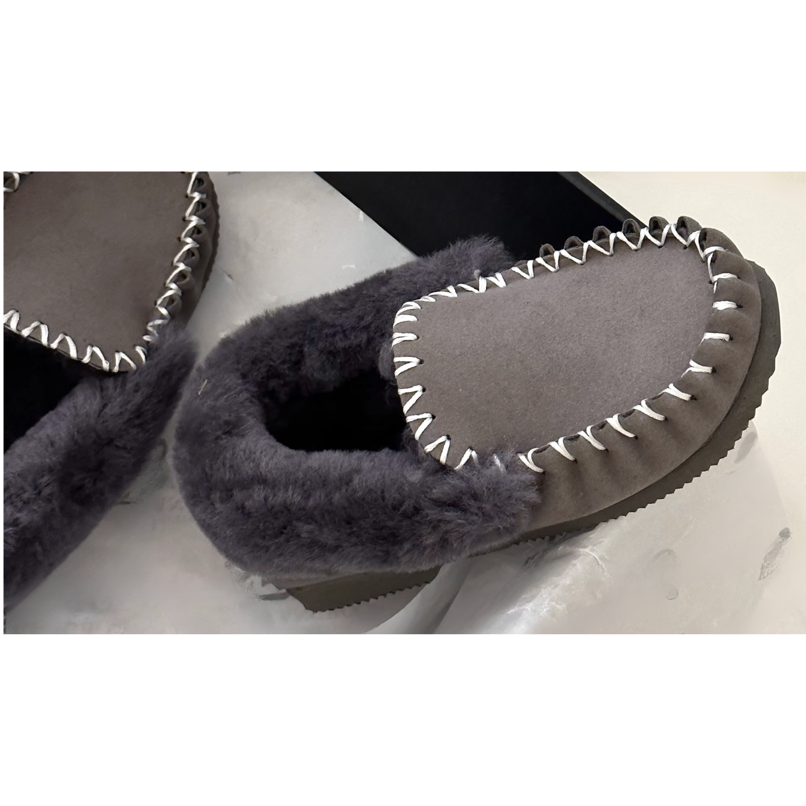 100% Australian Merino Sheepskin Moccasins Slippers Winter Casual Genuine Slip On UGG - Grey-3