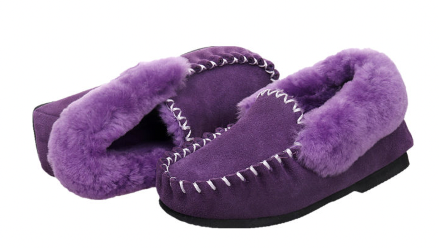 100% Australian Merino Sheepskin Moccasins Slippers Winter Casual Genuine Slip On UGG - Purple-4