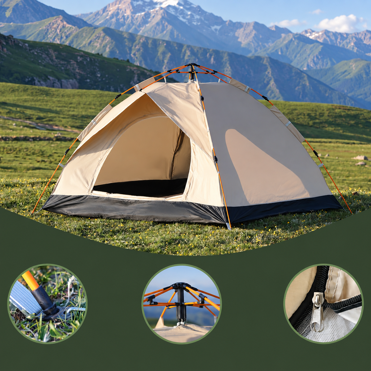 Tasman 4 Person Tent Camping Hiking Festival Sleeping (Two Doors, Two Windows)