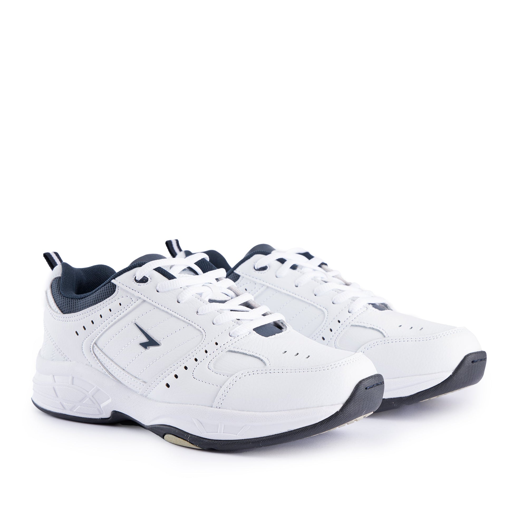 Defy Senior Leather Lace Up Cross Trainer - White Navy-1