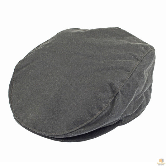 DENTS Halley Stevenson Waxed Cotton Flat Cap Ivy Hat Driving Cabbie Lined - Sage