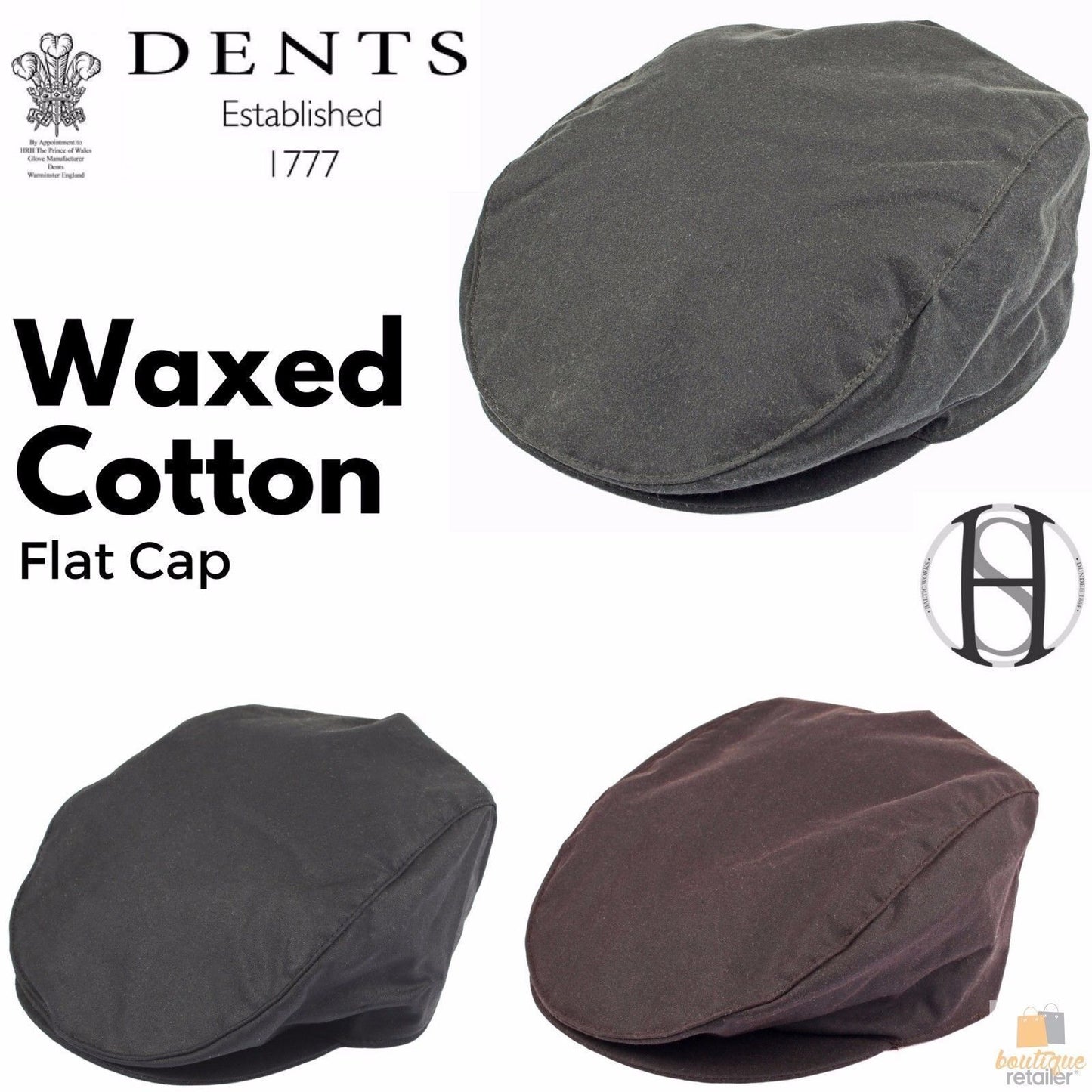 DENTS Halley Stevenson Waxed Cotton Flat Cap Ivy Hat Driving Cabbie 1-2109 Lined-1