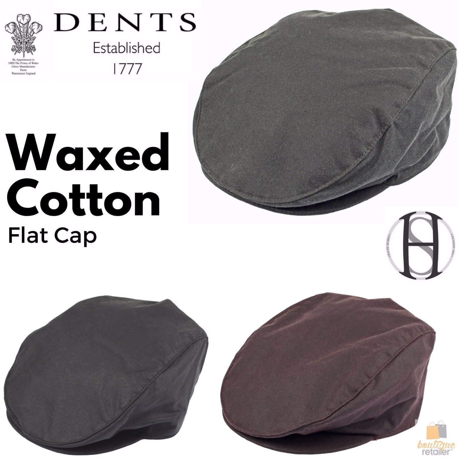 DENTS Halley Stevenson Waxed Cotton Flat Cap Ivy Hat Driving Cabbie 1-2109 Lined-1
