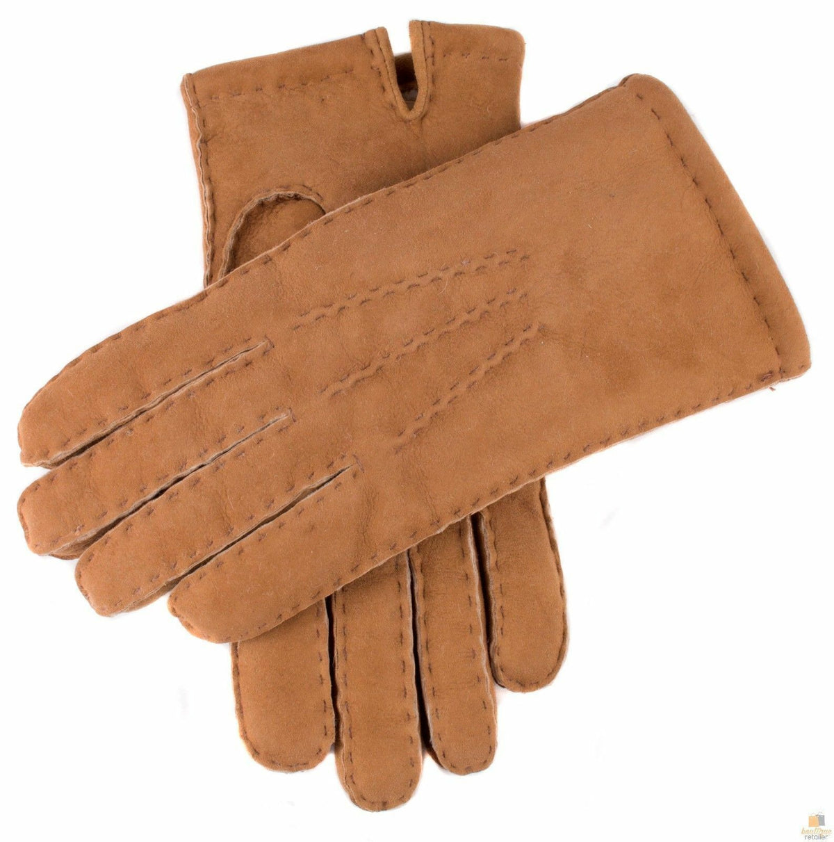 Mens York Lambskin Leather Gloves Fleecy Lining Hand Sewn Winter Warm - Camel