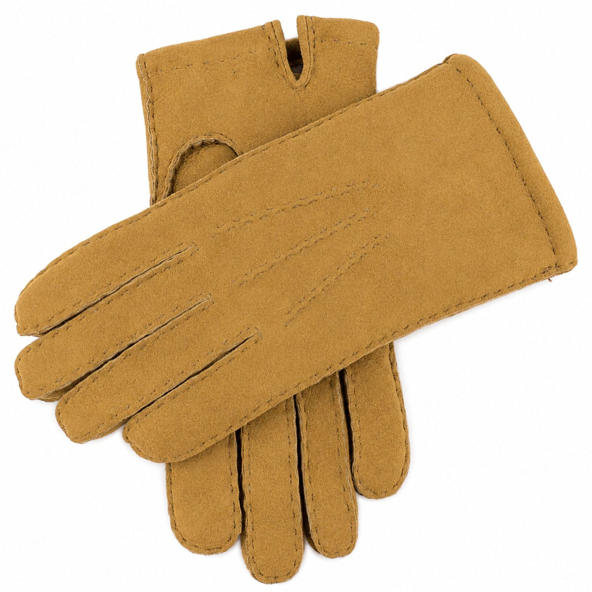 Mens York Lambskin Leather Gloves Fleecy Lining Hand Sewn Winter Warm - Camel
