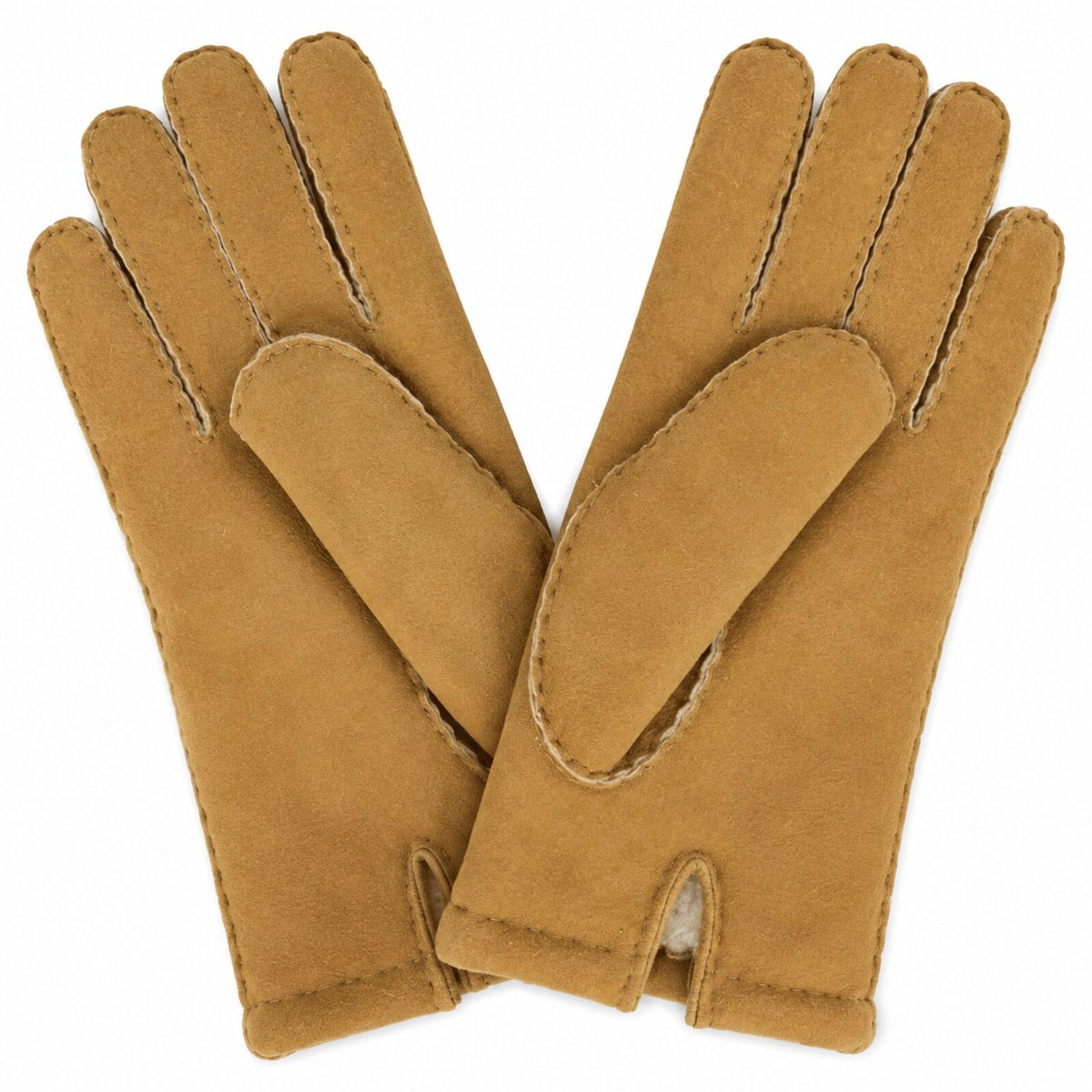 Mens York Lambskin Leather Gloves Fleecy Lining Hand Sewn Winter Warm - Camel