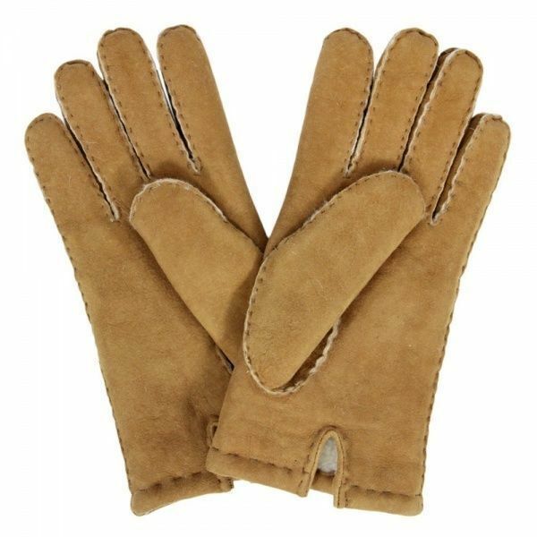 Mens York Lambskin Leather Gloves Fleecy Lining Hand Sewn Winter Warm - Camel