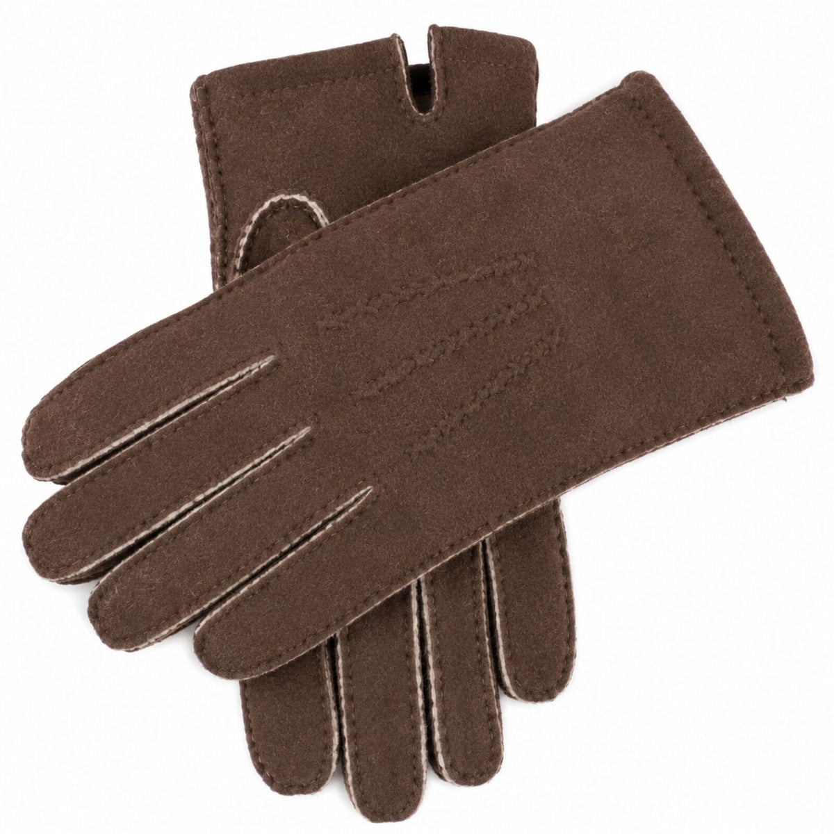 Mens York Lambskin Leather Gloves Fleecy Lining Hand Sewn Winter Warm - Mahogany