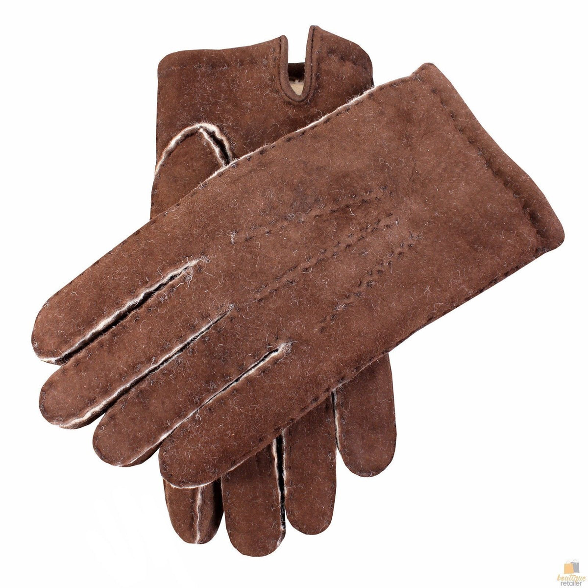 Mens York Lambskin Leather Gloves Fleecy Lining Hand Sewn Winter Warm - Mahogany