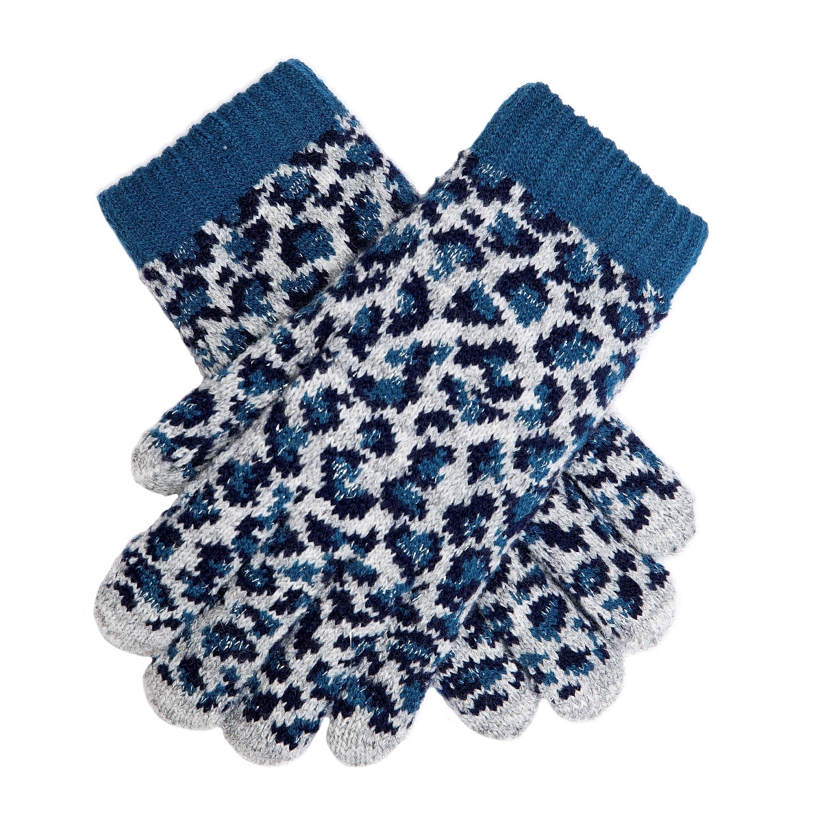 Dents Womens Animal Print Knitted Gloves Premium Warm Winter Knit  - Teal-3