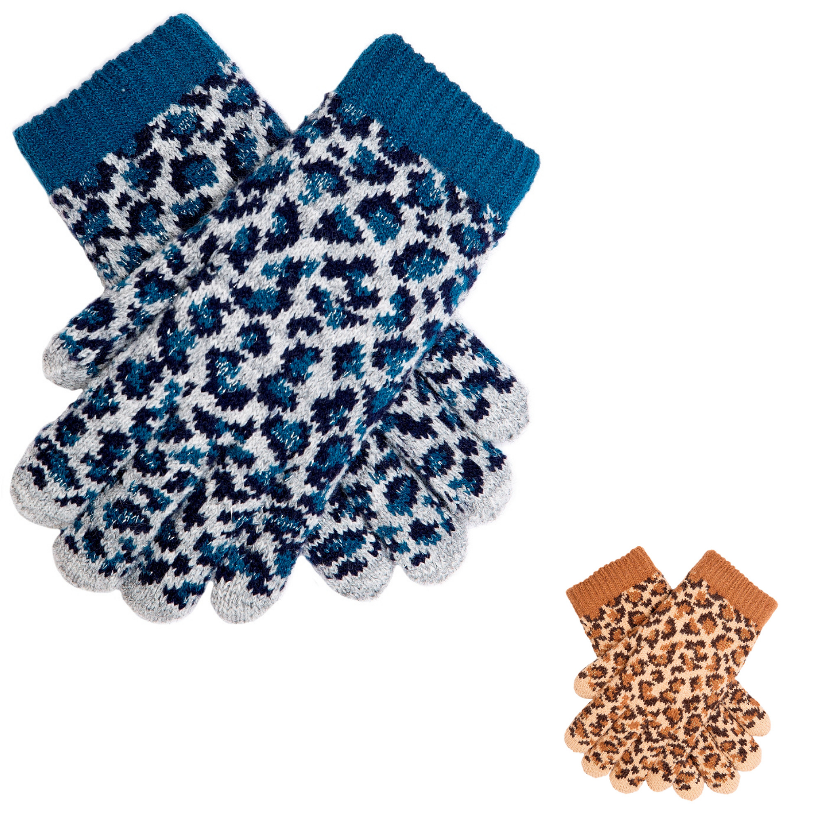 Dents Womens Animal Print Knitted Gloves Premium Warm Winter Knit  - Teal-1