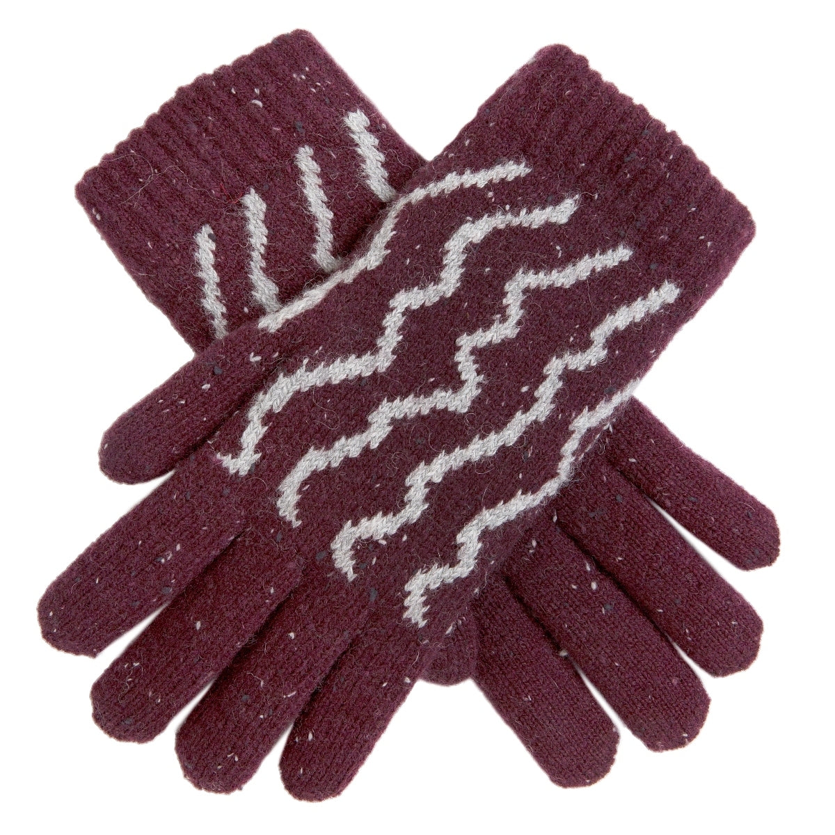 Dents Premium Womens Striped Knitted Gloves Warm Winter Knitted Pattern - Plum/Dove Grey