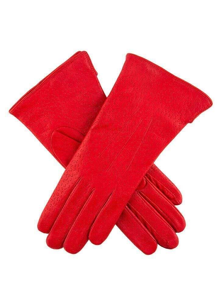 Dents Women's Three-Point Lined Imitation Peccary Leather Gloves in Claret Red