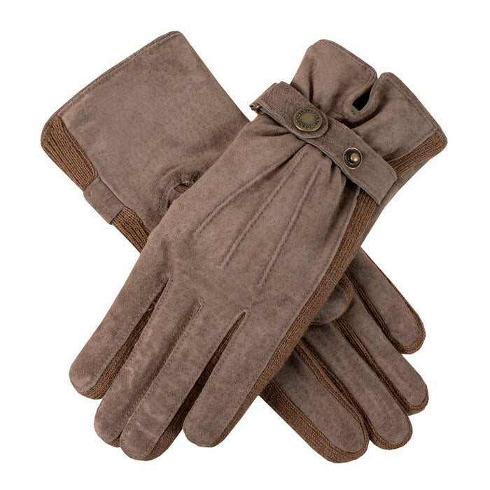 Dents Womens Suede 2_ Button Length Knitted Sidewalls Gloves - Oatmeal-0