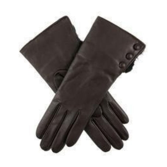 DENTS Sophie Womens Leather Gloves w Rabbit Fur Cuffs Wool Lined Ladies  - Mocca